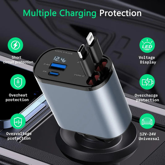 Premium 4 in 1 Retractable Car Charger.