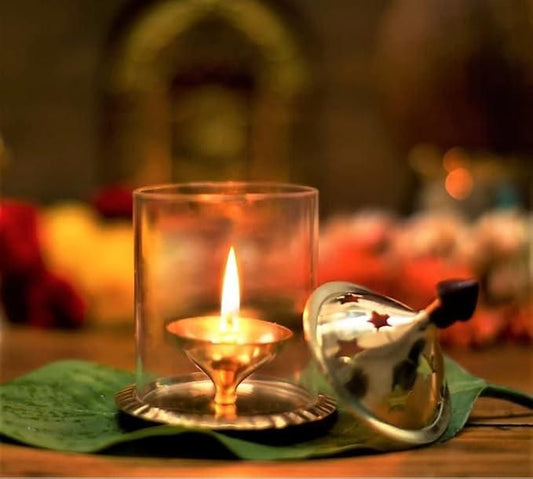 Brass Akhand Diya with Borosilicate Glass – Perfect for Puja, Home Temple, and Tea Holder