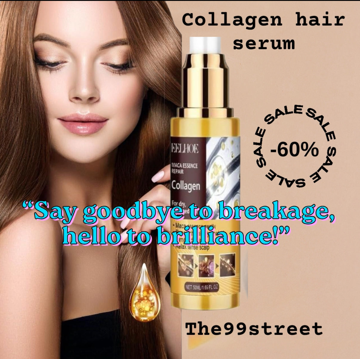 Collagen Hair Oil Serum with Maca Essence – Repair and Revitalize Damaged, Frizzy Hair